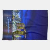 Singapore City Skyline bij nacht Theedoek (Horizontaal)