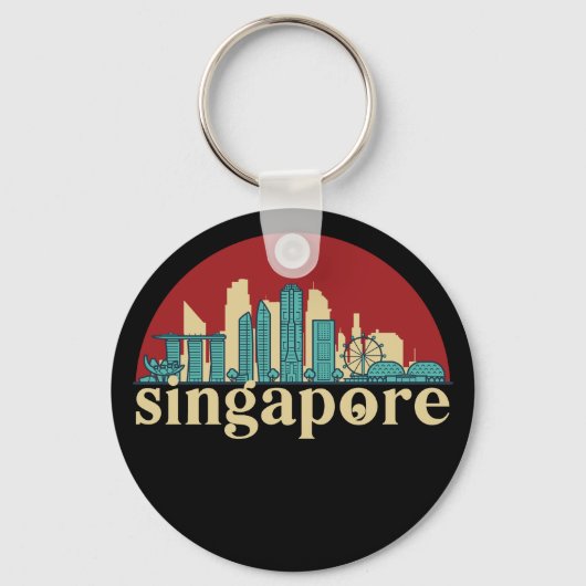 Singapore  City Skyline Cityscape Art Sleutelhanger (Voorkant)