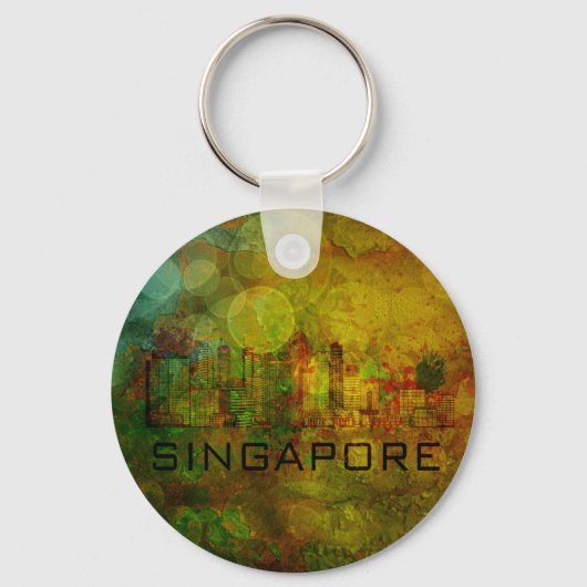 Singapore City Skyline op Grunge Background Illust Sleutelhanger (Voorkant)