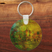 Singapore City Skyline op Grunge Background Illust Sleutelhanger (Voorkant)
