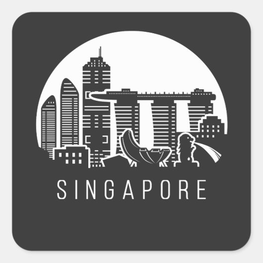 Singapore City Skyline Vierkante Sticker (Voorkant)