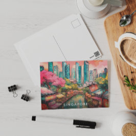Singapore City Uitzicht Kleurrijk Feestdagenkaart