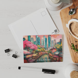 Singapore City Uitzicht Kleurrijk Feestdagenkaart