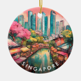 Singapore City Uitzicht Kleurrijk Keramisch Ornament