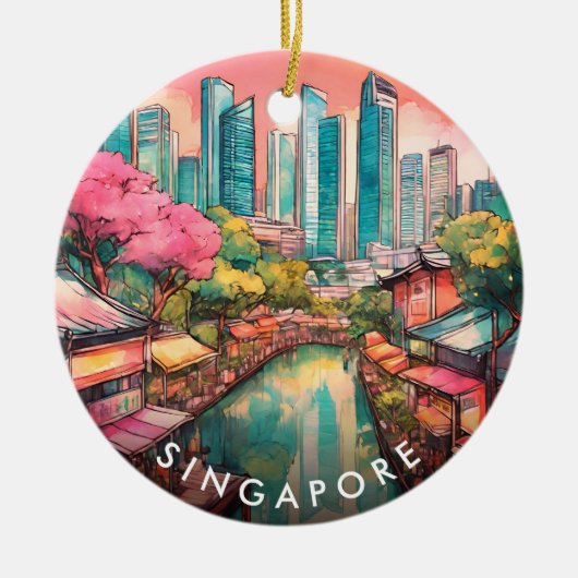 Singapore City Uitzicht Kleurrijk Keramisch Ornament (Voorkant)