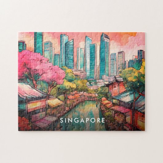 Singapore City Uitzicht Kleurrijk Legpuzzel (Horizontaal)