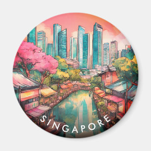 Singapore City Uitzicht Kleurrijk Magneet