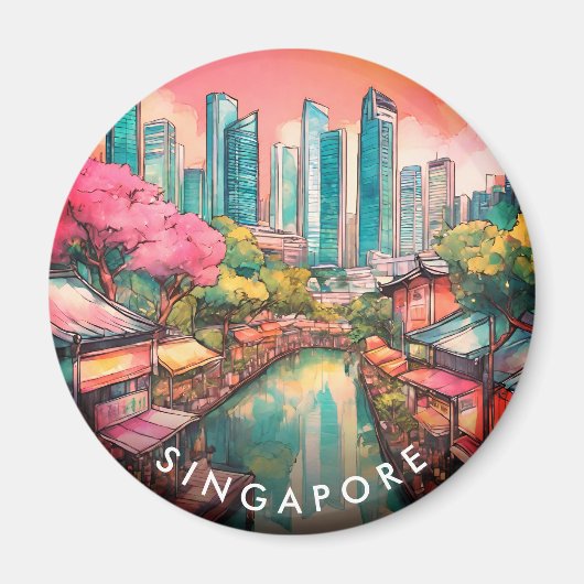Singapore City Uitzicht Kleurrijk Magneet (Voorkant)
