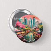 Singapore City Uitzicht Kleurrijk Ronde Button 5,7 Cm (Voorkant /achterkant)