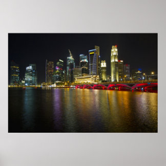 Singapore Cityscape langs de rivier bij het Poster