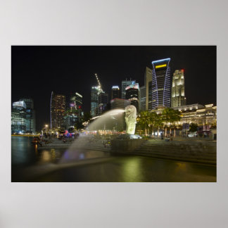 Singapore Cityscape langs de rivier bij het Poster