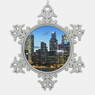 Singapore cityscape tin sneeuwvlok ornament