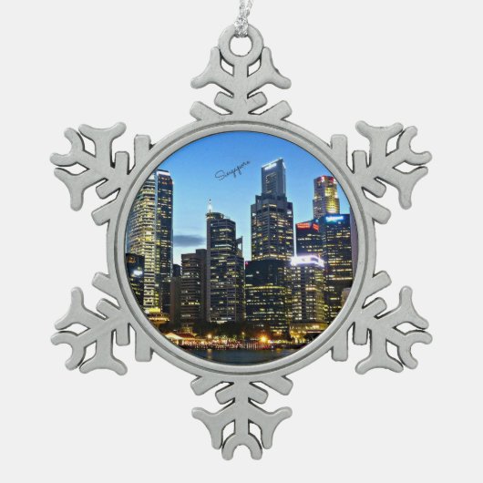 Singapore cityscape tin sneeuwvlok ornament (Voorkant)