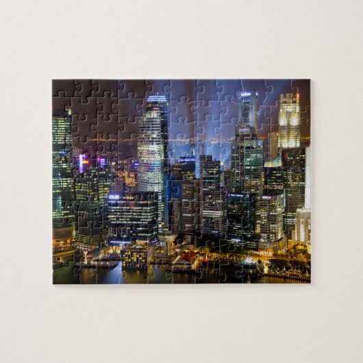 Singapore downtown bij nacht legpuzzel (Horizontaal)