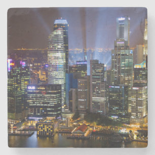 Singapore downtown bij nacht stenen onderzetter