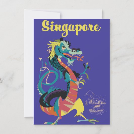 Singapore draak vintage reisposter kaart (Achterkant)