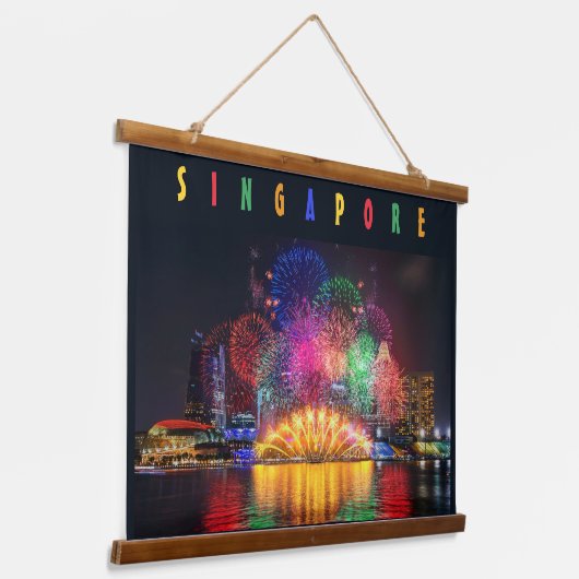 Singapore Fireworks Hangend Wandkleed (Gebogen)
