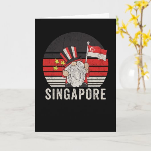 Singapore Flag - Funny Gnome -  Kaart (Gele Bloem)