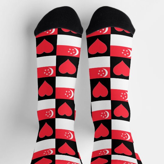 Singapore Flag Heart Pattern Fun Singapore Pride Sokken (Top)