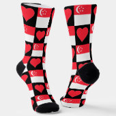 Singapore Flag Heart Pattern Fun Singapore Pride Sokken (Gebogen)