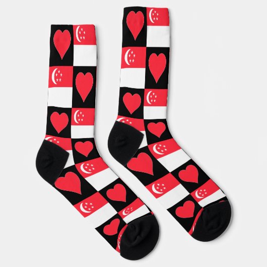 Singapore Flag Heart Pattern Fun Singapore Pride Sokken (Rechts)