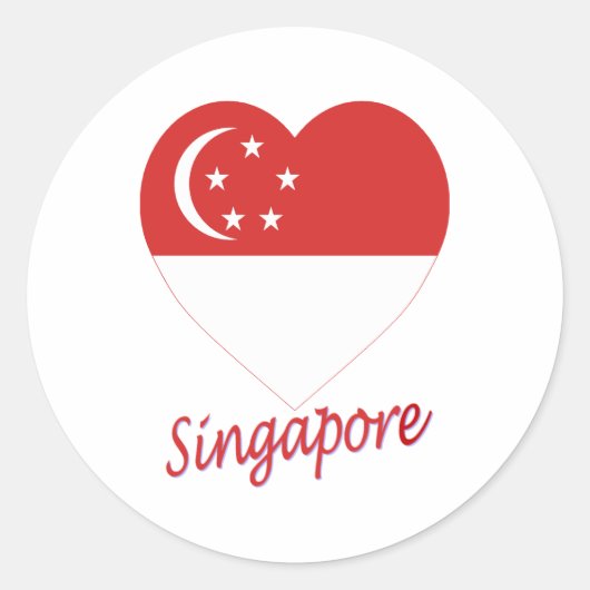 Singapore Flag Heart Ronde Sticker (Voorkant)