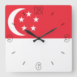 Singapore Flag Red White Numbers Patriotic Vierkante Klok