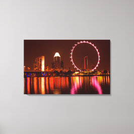 Singapore Flyer-wiel bij nacht met Skyline Canvas Afdruk