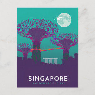 Singapore Gardens by the Bay Nachtbeeld Briefkaart