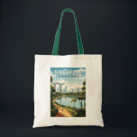 Singapore Gardens by the Bay Travel Art Vintage Tote Bag<br><div class="desc">Singapore retro vector reisontwerp. Marina Bay is een luxe gebied van wolkenkrabbers,  chique hotels en luxe winkelcentra. Het staat bekend om het torenhoge reuzenrad van de Singapore Flyer en de bloemserres en kleurrijke Supertree's of Gardens by the Bay.</div>