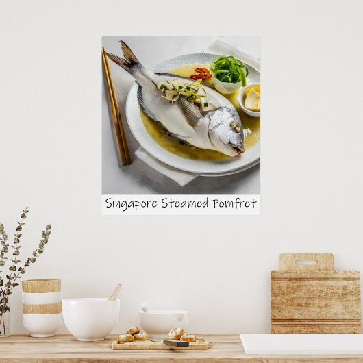 Singapore gestoomde Pomfret Archival Print (Keuken)