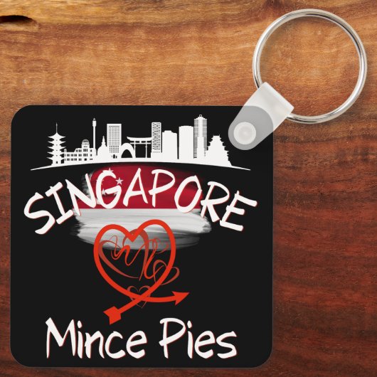 Singapore houdt van Mince Pies stadsgezicht Sleutelhanger (Achterkant)