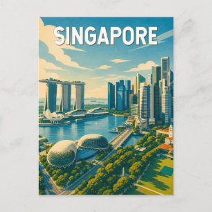 Singapore Illustratie Reis Kunst Vintage Briefkaart