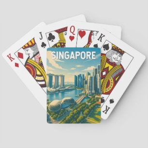 Singapore Illustratie Reis Kunst Vintage Pokerkaarten