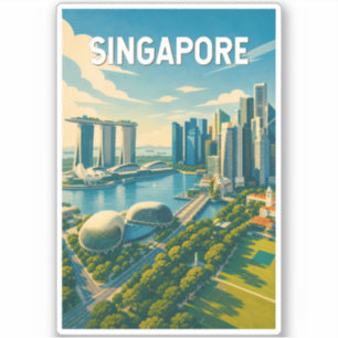 Singapore Illustratie Reis Kunst Vintage Sticker
