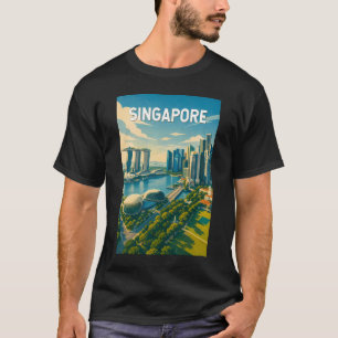 Singapore Illustratie Reis Kunst Vintage T-shirt