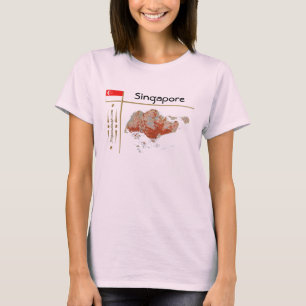 Singapore Kaart + Vlag + Titel T-Shirt