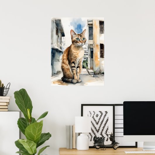 Singapore kat - kat kunst print (Thuiskantoor)