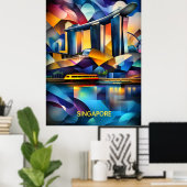 Singapore kubistische skyline - moderne geometrisc poster (Thuiskantoor)