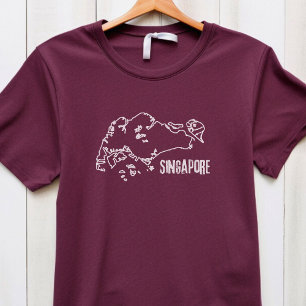 Singapore Landkaart Singaporaanse Grenslijn Land T-shirt