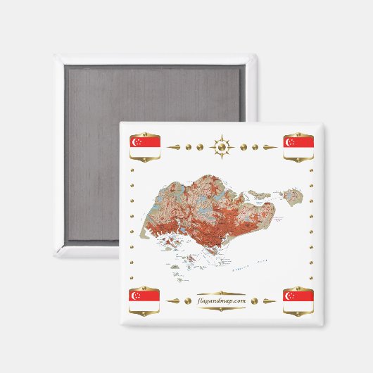 Singapore Map + Flags Magnet (Voorkant / Achterkant)