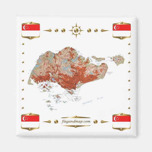 Singapore Map + Flags Magnet (Voorkant)