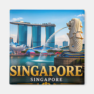 Singapore Marina Bay en iconische skyline Magneet