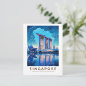 Singapore Marina Bay Nachtreizen Kunst Vintage Briefkaart (Staand voorkant)