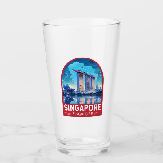 Singapore Marina Bay Nachtreizen Kunst Vintage Glas (Voorkant)