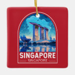 Singapore Marina Bay Nachtreizen Kunst Vintage Keramisch Ornament<br><div class="desc">Singapore retro vector reisontwerp. Marina Bay is een luxe gebied van wolkenkrabbers,  chique hotels en luxe winkelcentra. Het staat bekend om het torenhoge reuzenrad van de Singapore Flyer en de bloemserres en kleurrijke Supertree's of Gardens by the Bay.</div>