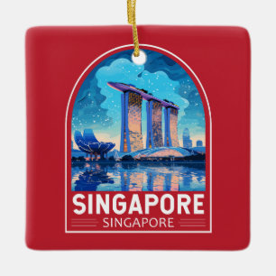 Singapore Marina Bay Nachtreizen Kunst Vintage Keramisch Ornament