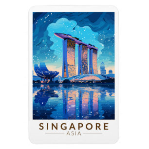 Singapore Marina Bay Nachtreizen Kunst Vintage Magneet