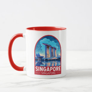 Singapore Marina Bay Nachtreizen Kunst Vintage Mok