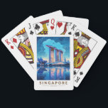 Singapore Marina Bay Nachtreizen Kunst Vintage Pokerkaarten<br><div class="desc">Singapore retro vector reisontwerp. Marina Bay is een luxe gebied van wolkenkrabbers,  chique hotels en luxe winkelcentra. Het staat bekend om het torenhoge reuzenrad van de Singapore Flyer en de bloemserres en kleurrijke Supertree's of Gardens by the Bay.</div>